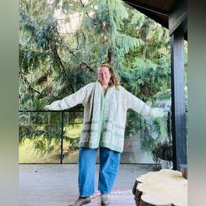 Handmade quilt jacket with leaf print OS